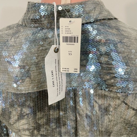 NWT Anthropologie Pilcro Sequin Embellished Tie Dye Button Down Shirt Blouse XS - Picture 6 of 16
